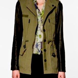 Zara leather sleeve military jacket.